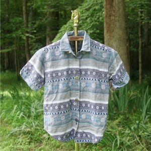 Vintage 90s Little Angels Boy’s Blue Grey Button Up Shirt